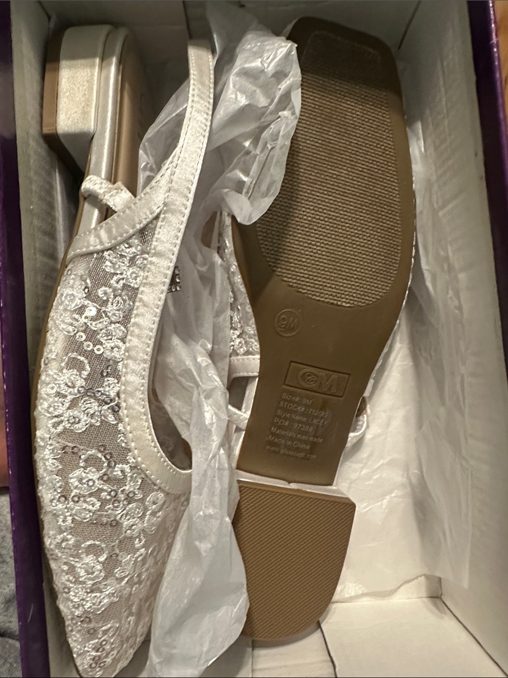 Ivory Lace Slingback Flats with Embroidered Detail